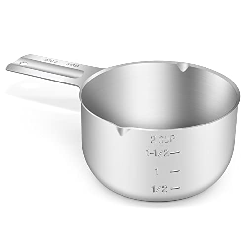 1PCS 2CUP(480ml, 16oz) Measuring Cup, 18/8 Stainless Steel Measure Scoop - size: 2cup|480ml|16oz