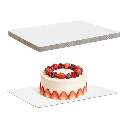 Rectangle Cake Boards, 6 Pack, 13.25 x 9.75 Inch, White, Greaseproof Cardboard, Sturdy Corrugated Disposable Sheet Trays for Cakes, Pastries, Bakery