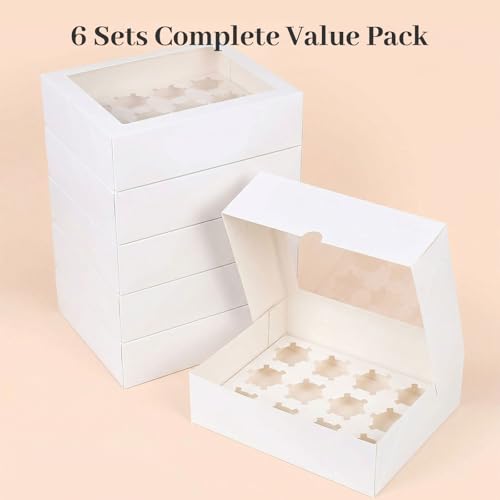 HANSGO 12 Count Cupcake Boxes, 6 PCS Cupcake Containers with Window