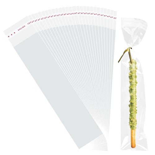 200 Pcs Pretzel Rod Bags Small Clear Individual Plastic Resealable Cellophane Treat Bags with Twist Ties for Chocolate Candies Cookies Candy Packaging Wrapping Gift Giving Party Favors - size: 2x8.2 Inches