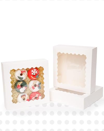 qiqee 10x10x2.5 Inch White Pie Boxes with Window 12Packs Cookie Donut Bakery Box (Auto-pop Up) - color: 12Packs, White