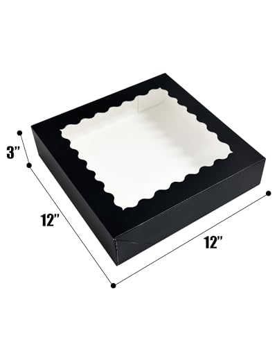 Bakepacker 20pcs Black Pie Boxes 12x12x3 inches Easy Assemble Macaroon Cookie Boxes Bakery Boxes with Window for Bakery (Auto-pop Up) (Pack of 2) - color: Black, size: 20 Pcs/ 12*12*3" (Pack of 2)