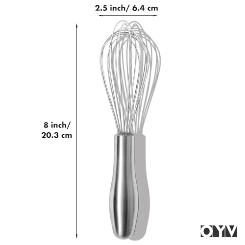 OYV 8" Small Whisk, 18/10 Stainless Steel Whisk, Ergonomic Handle - size: 8 inch silver