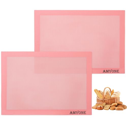 AMYONE Perforated Baking Mats, 2 PCS Pink Eclair Silicone Mat for Half Sheet, Non-Stick Reusable Oven Liners for Making Bread/Pizza/Pastry/Cookie 11 5/8" x 16 1/2", Sakura Pink - color: Sakura Pink