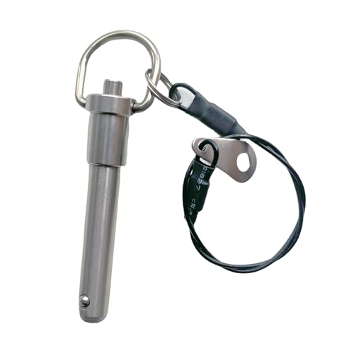Stainless Steel Ring Quick-Release pin, Grip Button Locking pin, Ball Locking pin, with Safety Rope (Dia:1/4, L:2in) - size: L:2in