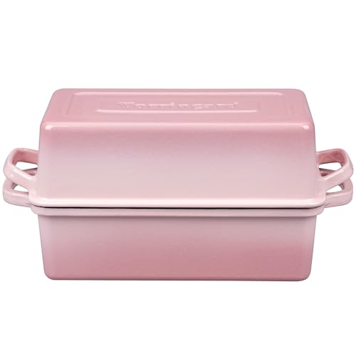 VORRINGARD Enameled Cast Iron Loaf Pan with Lid, Double Bread pan, Bread Dutch Oven for Sourdough Bread Baking, Cake, Meatloaf, 10X5.5 inch, 4 Quart, Pink - color: Pink