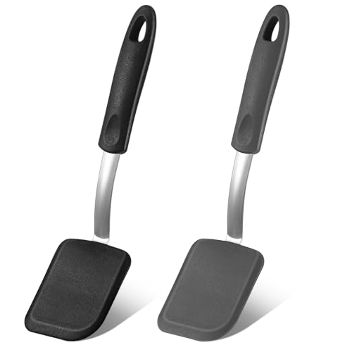 2Pcs Mini Silicone Cookie Brownie Spatula, Solid Flat, Black, Grey - color: Black, Grey, style: Solid Flat