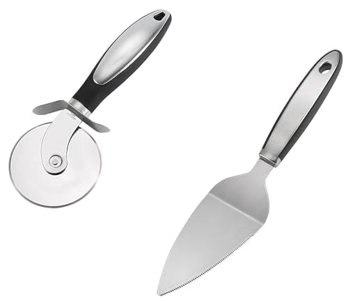 Pizza Cutter & Server Set, 2pcs Stainless Steel with Non-Slip Handles