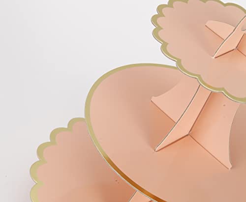 YLDW Cupcake Stand with Lace Trim, 3-Tier Cupcake Stand Display, Cardboard Cup Cake Tower Stand, Disposable Dessert Stand for Birthday Tea Party Baby Shower Treat Decorations, Orange Pink - color: Orange Pink