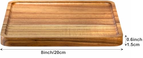 Acacia Wood Square Serving Tray Set,Small Wooden Platter Serving Trays Home Decor Cheese Board,Kitchen Acacia Wood Charcuterie Plates,Cake Appetizer Plates Dish Dessert Snack Bread Tray,8in/3pcs