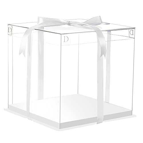 XININSUN 6Pcs Tall Cake Boxes Clear cake Box with Ribbon, 12x12x 10inch,Ideal for Large 10" and 12" Inch Tall Layer Tiered Cakes and Clear Gift Boxes for Wedding Party and Gift Display - White - color: white-12x12x10inch-6Pcs