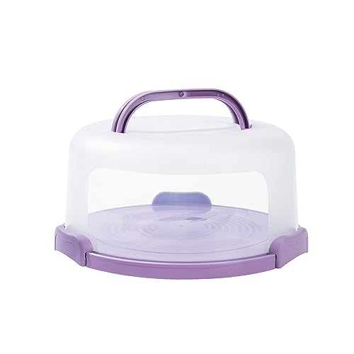10in Plastic Cake Carrier with Handle, Round Cake Holder with Lid Pink Cake Container for 6in/8in/10in Cake(purple) - color: Purple