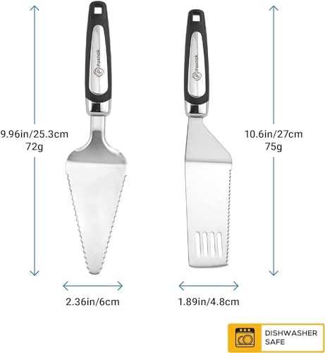 Pie Server Spatula and Cake Cutter Slicer, Stainless Steel Set - Kitchen Essentials for Cutting & Serving Desserts, Brownies, Lasagna (Black, 10 inches) - color: Black, size: 10 inches
