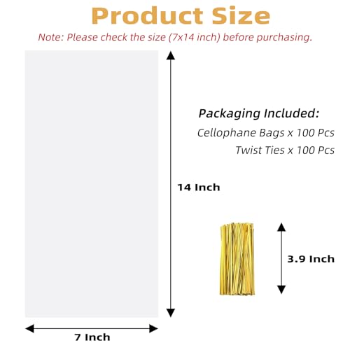 Yotelab Cellophane Treat Bags, 7x14 In Cellophane Bags With Ties, 100 Pcs - color: 7x14 Inch