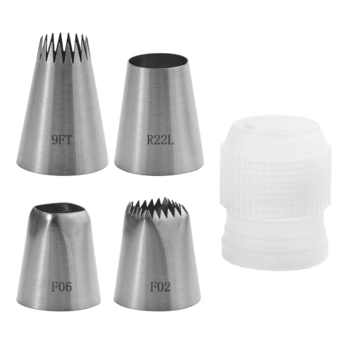 5 Pcs Large Piping Tips Set with Coupler - color: F02/F06/9FT/R22L
