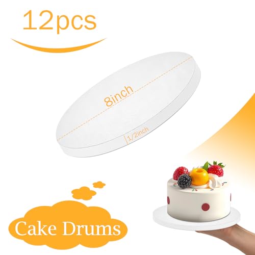 12PCS 8 Inch Round Cake Drums, Thick Sturdy Cardboard Base, Food Grade Cake Boards, Ideal for Baking, Decorating, Wedding, Party, Gifting and Daily Use - size: 8 Inch