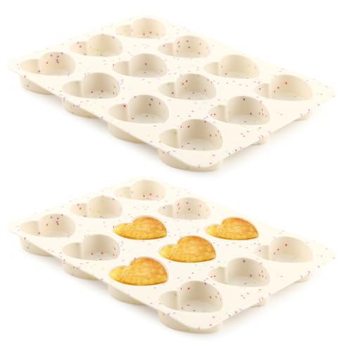Heart Shaped Silicone Mold 2 Pack, 24 Cavity Mini Egg Bite and Baking Mold