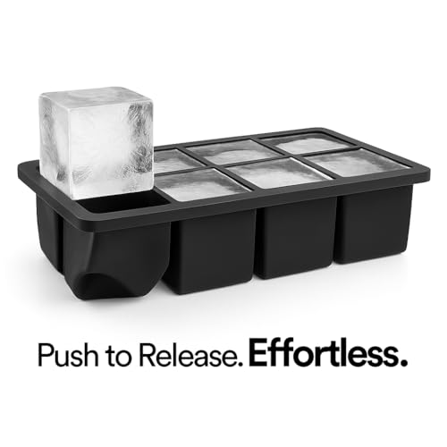 Ice Cube Molds, 2 Pack Silicone Trays for 8 Large Square Cubes - color: 2" Cube w/ cover (Black)