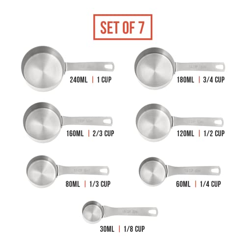 Chef Pomodoro Stainless Steel Measuring Cups, Stackable 7 Pcs Long Handle
