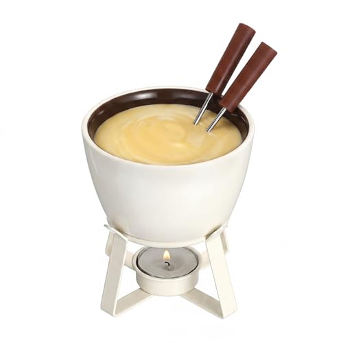 BSTKEY 320ML Ceramic Butter Warmer Set with 2 Dipping Forks, Fondue Pot Melting Pot Set, Melt Hot Pot Bowl Set for Cheese Chocolate Butter Caramel (White) - color: White