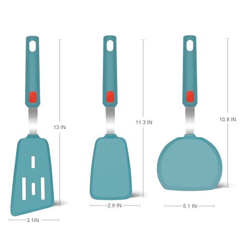 Beijiyi Silicone Spatula Turner Set of 3, 600°F Heat Resistant (Blue) - color: Blue