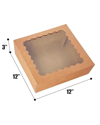Bakepacker Auto-pop Up Pie Boxes With Window 12x12x3'', 20pcs Brown - color: Brown, size: 12x12x3, 20Pcs