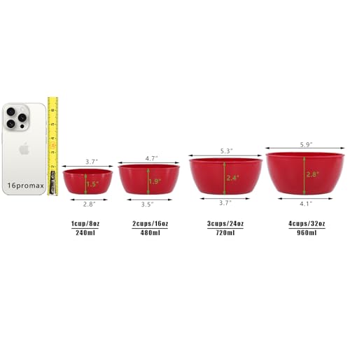 4-Piece Classic Plastic Bowls with Lids – 8/16/24/32oz - color: Red