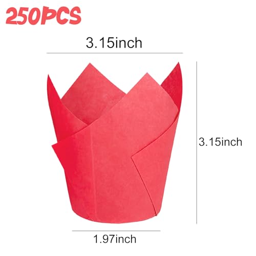 Valentine's Day 250Pcs Tulip Cupcake Liners,Parchment Paper Cupcake Liner - color: Red