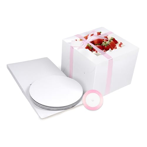 Bakepacker 36pcs 8"x8"x5" Cake Boxes with Window, White 18 Sets - color: White, size: 18Sets,8"x8"x5"