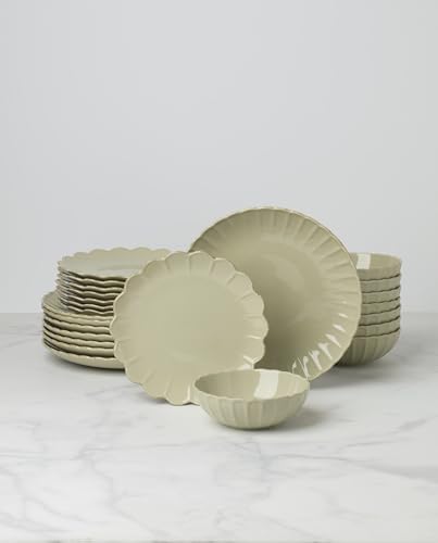 Lenox French Perle Scallop Matcha Stoneware 24-Piece Dinnerware Set for 8 - color: Matcha, style: 24-Piece Dinnerware Set