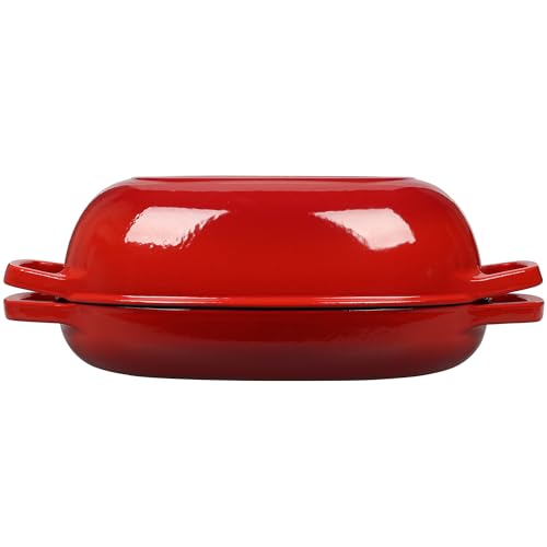 EDGING CASTING Enameled Cast Iron Oval Dutch Oven Pot with Lid, Dutch Oven for Sourdough Bread Baking, Bread Oven, Bread Dutch Oven, Oval Bread Pan, 5qt, Red - color: Red, size: 5 Quart