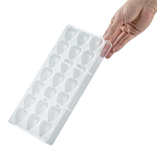 Restaurantware-Pastry Tek 10.8 x 5.3 Inch Chocolate Shaping Mold, 1 Freezable Candy Mold - 21 Cavities, Heart-Shaped, Clear Polycarbonate, For Chocolate, Dishwashable, Easy To Release - size: 1 Count | 10.8 x 5.3 Inch, style: Heart