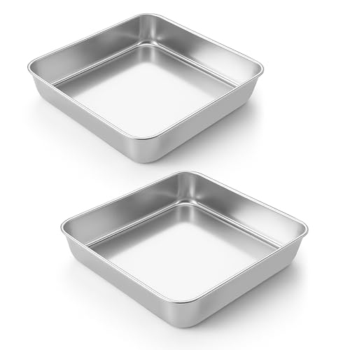 LIANYU 2 Pack 8 x 8 Inch Square Cake Pan, Stainless Steel Baking Oven Pan - size: 8'' x 8''