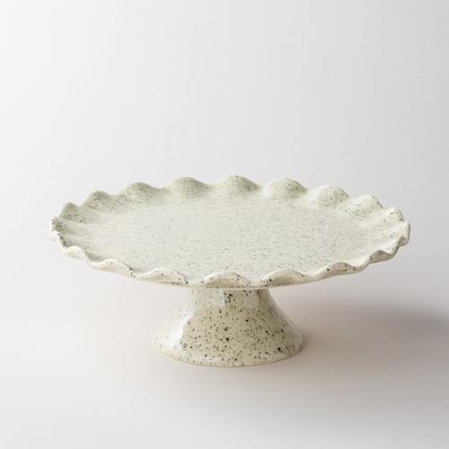 Ceramic Cake Stand, Small Cake Plate for 8 Inch Cake, Speckled White - color: Speckled White