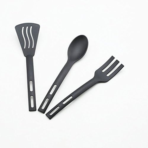 Kitchen Cooking Tools 3Pcs Mini Nylon Kitchen Utensils Set Slotted Turner Solid Spoon Fork Dinner Tools (black) - color: Black