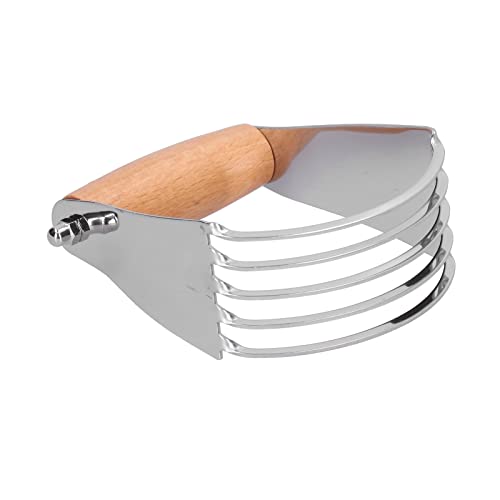 Dough Blender Pastry Cutter with Stainless Steel Blades & Beech Wood Handle - Heavy Duty Kitchen Baking Tool for Pizza, Pastries, Cakes, Pie Crust