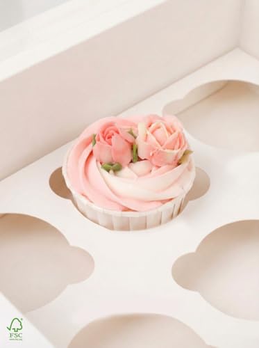 qiqee Auto-pop Up Cupcake Boxes with Window Black 40PCS 12 Count Cupcake Box 13"x10"x3.5" Cupcakes Carrier, 12 Cupcake Containers with 2 rolls of pink ribbons - color: Black, size: 12 Holder/40 Packs