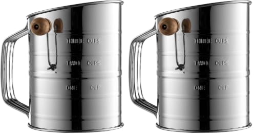 Bellemain 3 Cup Flour Sifter for Baking Fine Mesh Rotary Hand Crank with Loop Agitator for Quick Sifting, Flour Sifter Stainlees Steel (Pack of 2) - size: 3 Cup (Pack of 2)