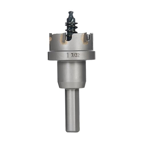 BLACK CANYON 1-7/32 Inch TCT Hole Cutter, Carbide Tipped with 3-Flat Shank – Spring-Loaded Pilot Bit for Precision Metal Drilling - size: 1-7/32"