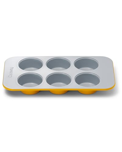 Caraway Non-Stick Ceramic-Coated 6-Cup Muffin Pan - color: Marigold, size: Muffin Pan (6 Cup)