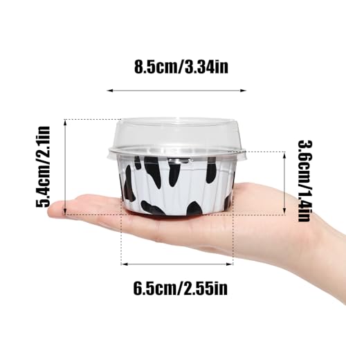 50 Pack 5oz Mini Cake Pans with Lids, Cow Print - color: Cow Print, size: Round