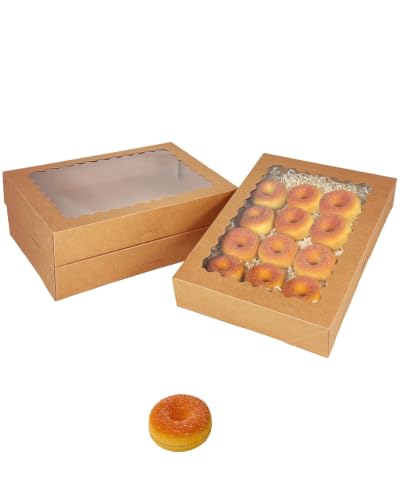 qiqee Auto-pop Up 14x10x2.5 Inch Brown Cookie Box with Window 15Pcs Pastry Macaron Bakery Box For Packaging - size: 14 x 10 x 2.5 / 15 Pcs