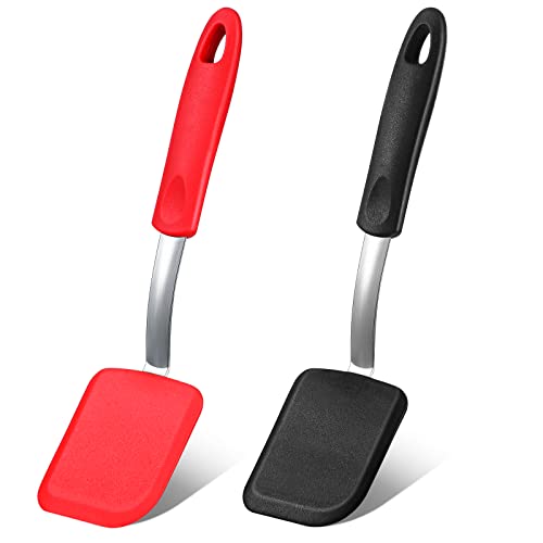 2Pcs Mini Silicone Cookie Brownie Spatula, Solid Flat, Black, Red - color: Black, Red, style: Solid Flat