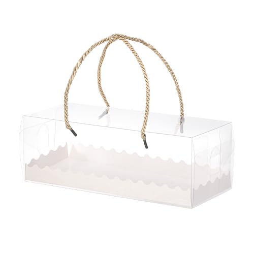 Okllen 20 Pack Clear Roll Cake Boxes with Portable Handles, 10.8" Lx4.3 Wx3.8 H Rectangle Bakery Cake Boxes, Pumpkin Swiss Roll Containers for Birthday Wedding