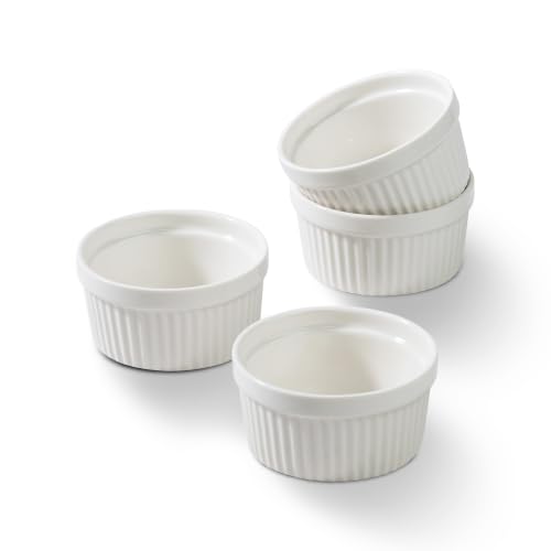 4oz White Ramekins Set of 4,Creme Brulee Ramekins Oven Safe,Ceramic Custard Cups Ramiken for Baking,Souffle Ramekin Bowls for Pudding Ice Cream - color: WHITE