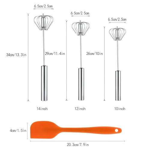 3Pcs Egg Whisk Hand Push Rotary Whisks,Semi Automatic Mixer Stirrer for Making Cream Hand Push Whisk,Beating,Whisking,Stirring,Versatile Milk Frother- Spatula for Baking Mixing