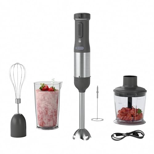 5-in-1 Cordless Immersion Blender with Rechargeable Handheld Battery - color: grey