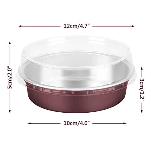 Beasea Disposable Mini Pie Tins With Lids, 4 Inch 50 Pack Disposable Mini Pie Pans, 8 Oz Aluminum Foil Coffee Brown Tart Pans Round Oven Baking Small Cake Tin for Cheesecake Fruit Tart Quiche - color: Brown