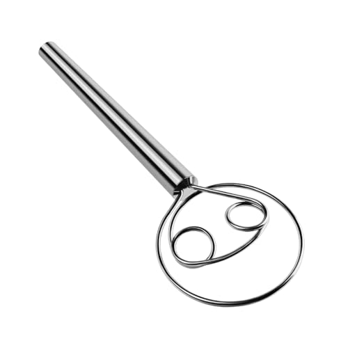 Danish Dough Whisk, 11.2 inch Stainless Steel Dough Hook Dutch Whisk for Bread Sourdough Mixer Hand Kitchen Whisking Mixing Tool