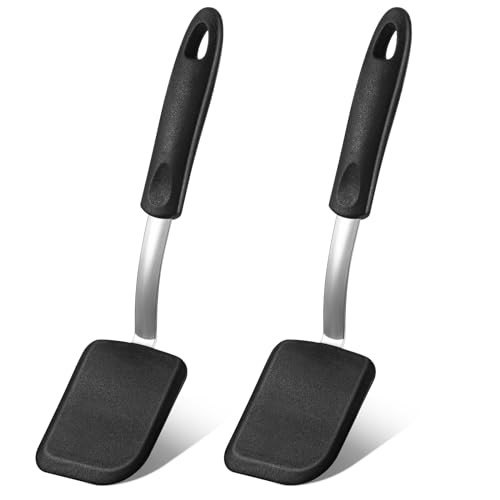 2Pcs Mini Silicone Cookie Brownie Spatula, Solid Flat, Black - color: Black, style: Solid Flat